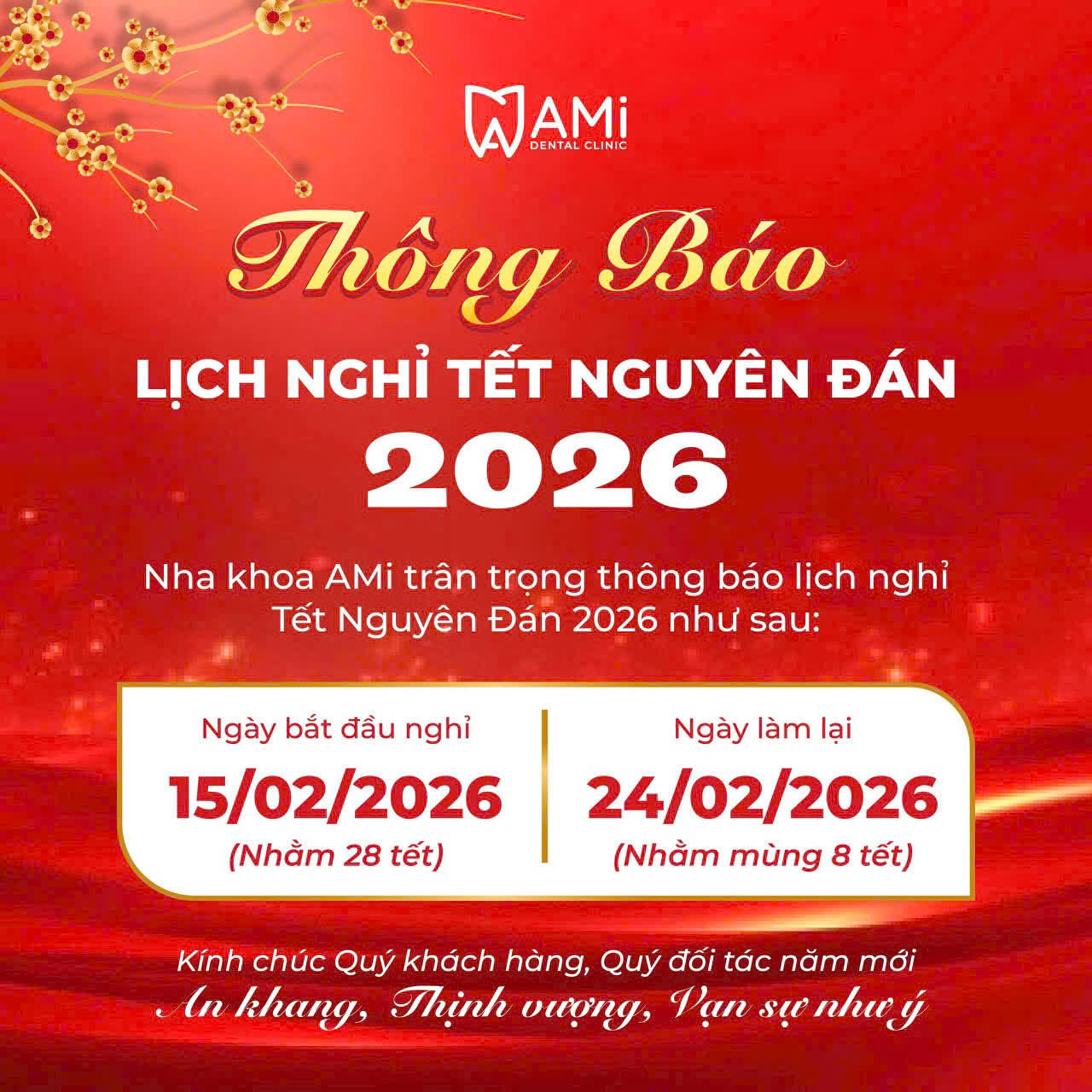 Lịch nghỉ tết Nha khoa AMi