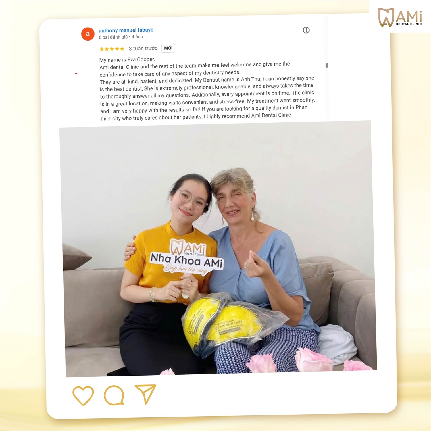 Eva smiling after getting porcelain veneers at Ami Dental Clinic in Phan Thiet, Vietnam