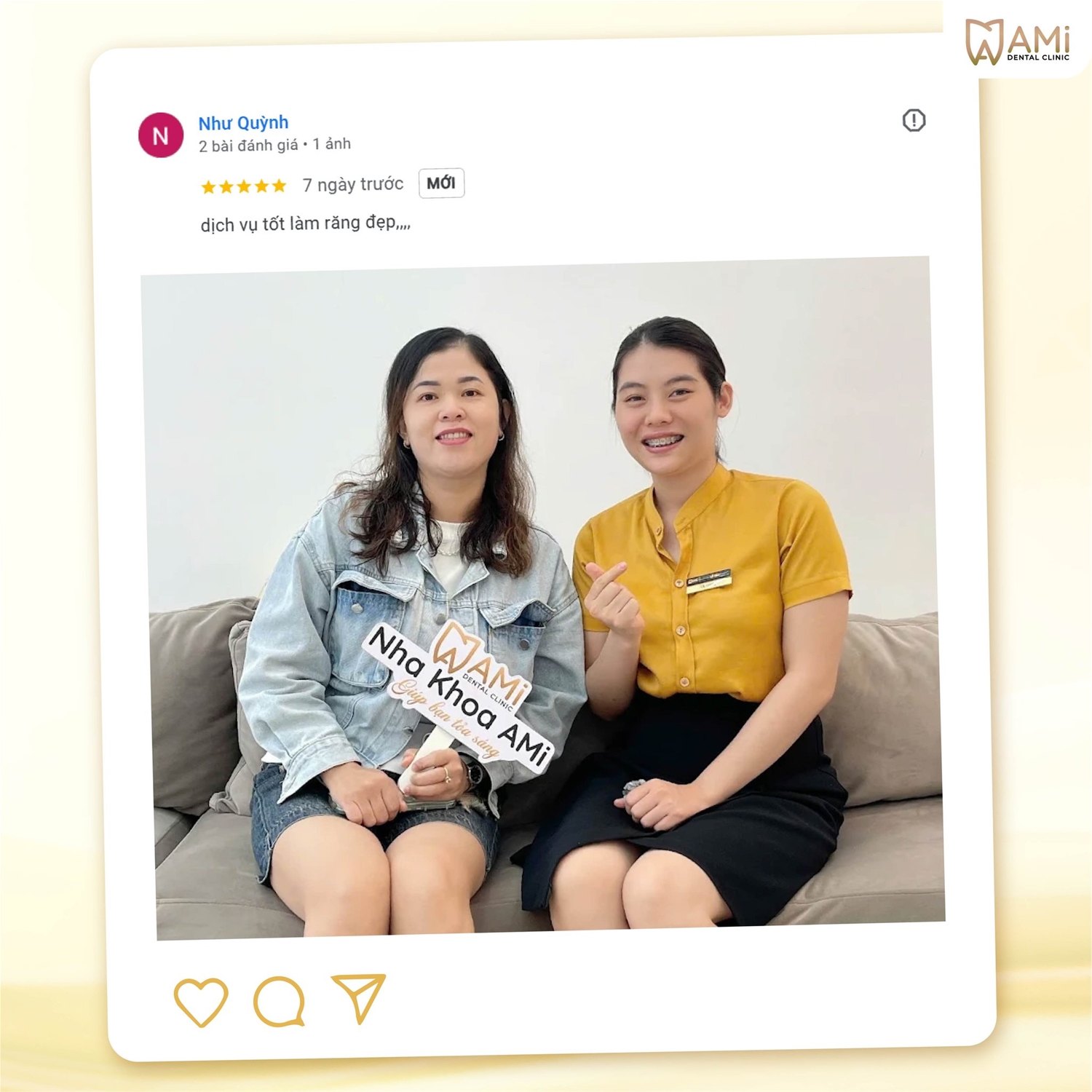 khách hàng cười rạng rỡ sau khi trám răng tại AMi